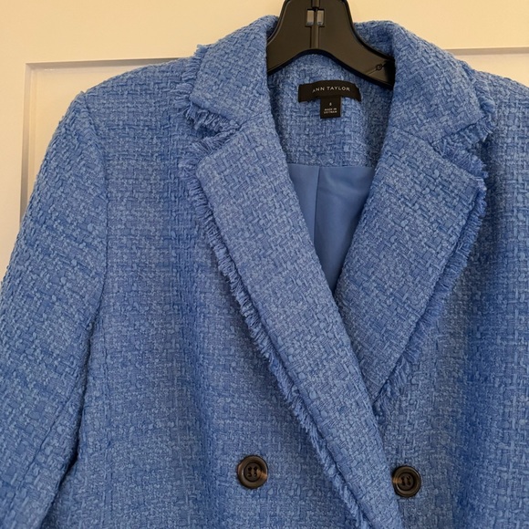 NWOT Ann Taylor Fringe Tweed Double Breasted Blazer - Picture 3 of 7